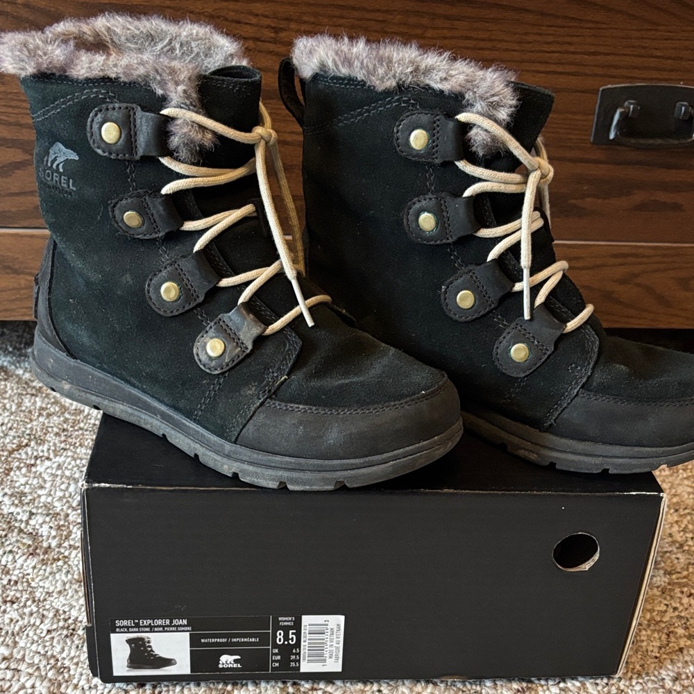 Sorel Black Winter Boots with Fur Trim